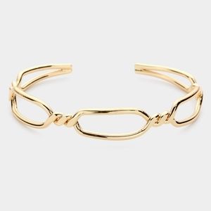 Twisted Metal Hexagon Cuff Gold Bracelet Simple Casual Everyday Jewelry Style
